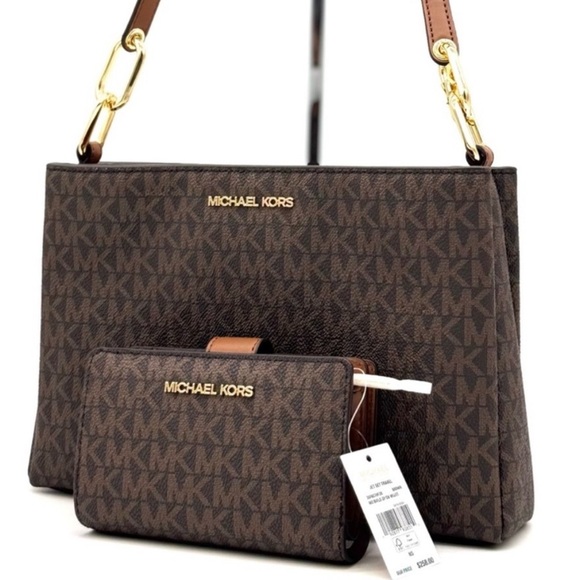 Michael Kors Trisha Triple Compartment Crossbody Bag & Bifold Zip Chain Wallet - Picture 1 of 13